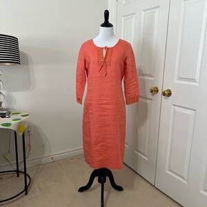 LINEN DRESS orange with crochet lace trim